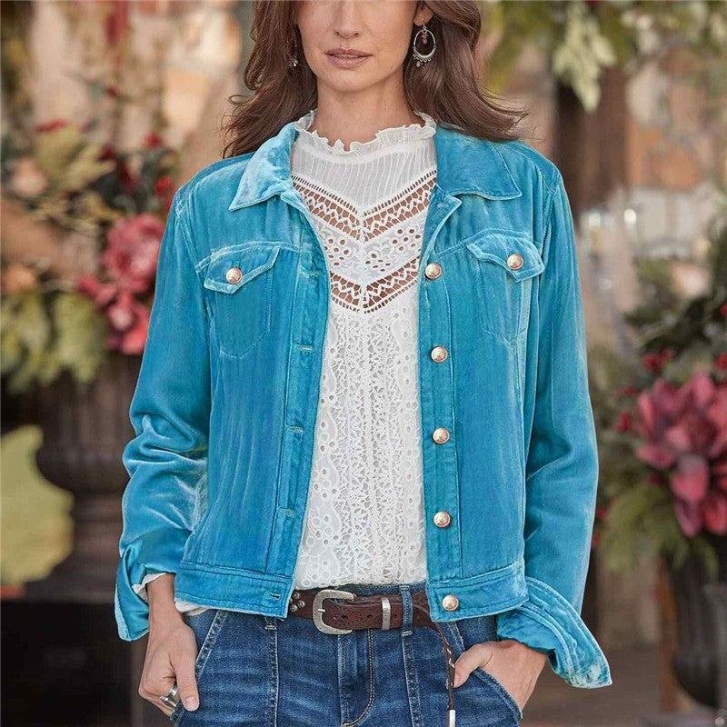 Short Velvet Jacket Viscose Spandex Loose Lapel Sleeve