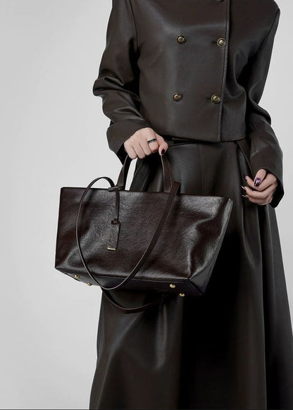 Structured Leather Tote with Crossbody Strap