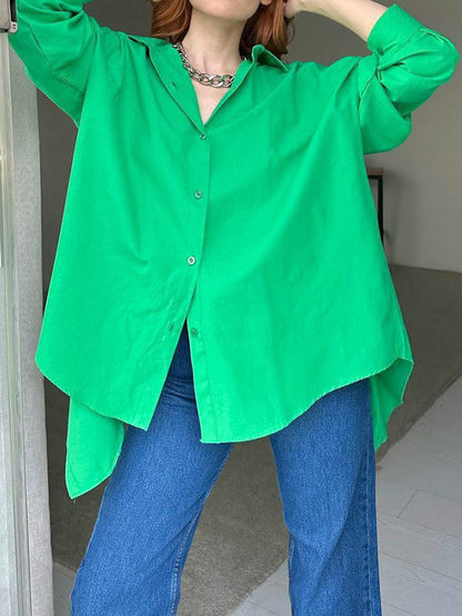 Loose Solid Color Split-Back Long Sleeves Blouses