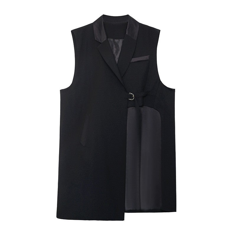 Solid Color Tailored Collar Irregular Tied Loose Vest