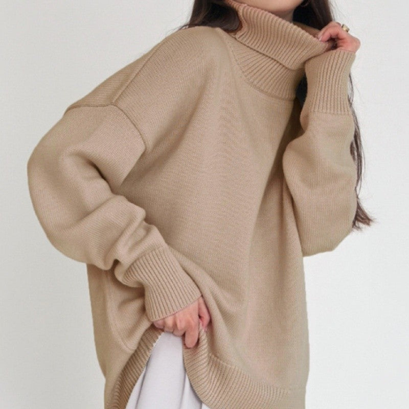Solid Color High Neck Sweater