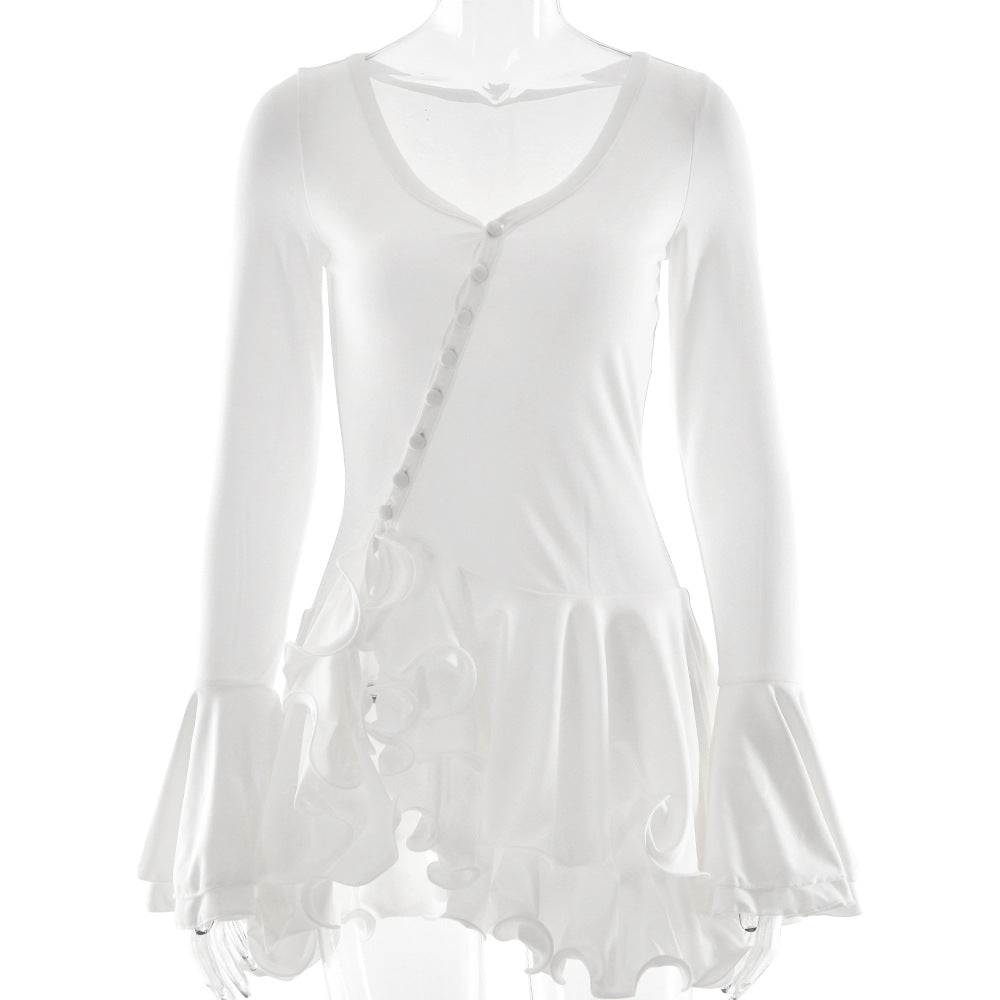 Flare Sleeve Ruffle Bodycon Mini Dress