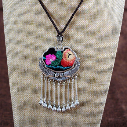 Embroidery Necklace Sweater Chain Retro Pendant