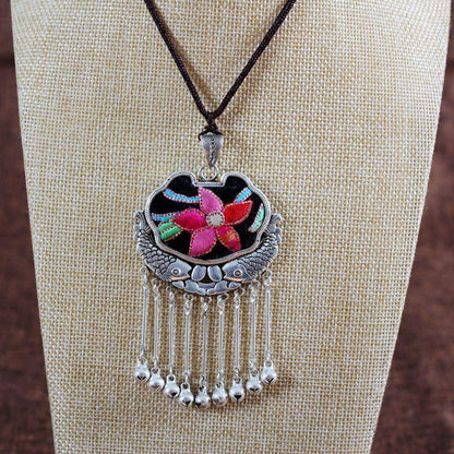 Embroidery Necklace Sweater Chain Retro Pendant