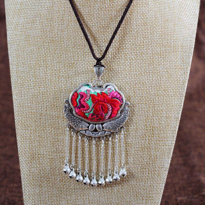 Embroidery Necklace Sweater Chain Retro Pendant