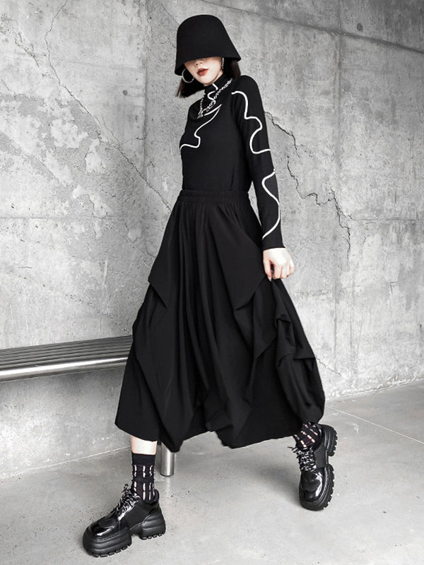 Fashion Irregularity Wide Leg Solid Color Elastic Waist Cropped Pants