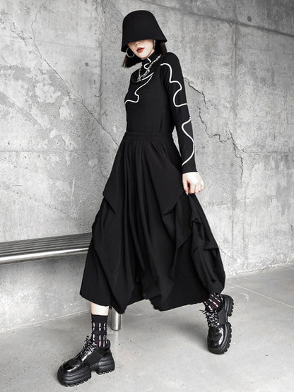 Fashion Irregularity Wide Leg Solid Color Elastic Waist Cropped Pants