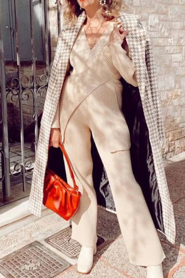 Women's Casual Sweater Wide -leg Pants Two -piece Suit