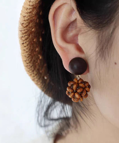 Vintage Brown Sterling Silver Pinecone Drop Earrings