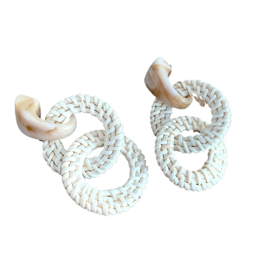 Earwish - Double Hoop Rattan Earrings - Boho &amp; Unique