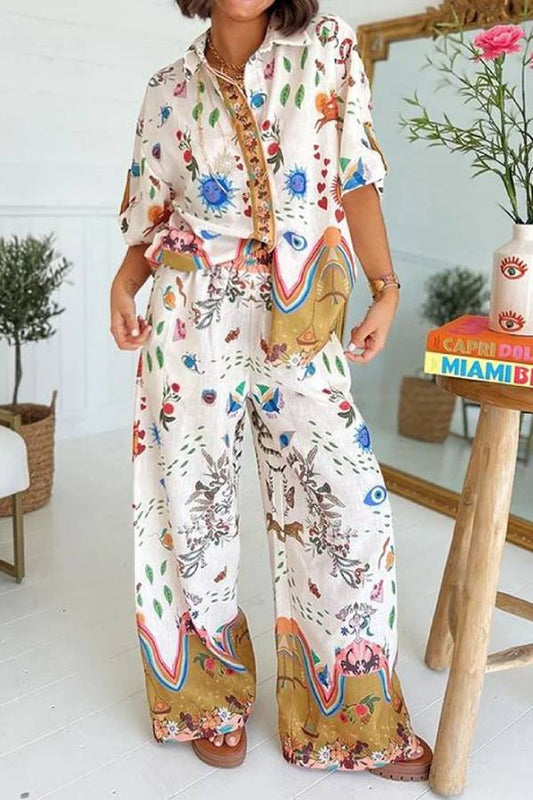 Fashion Printed Short Sleeve Shirt \u0026 Pants Two-piece Set