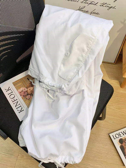 Loose Drawstring See-Through Solid Color Pants Trousers