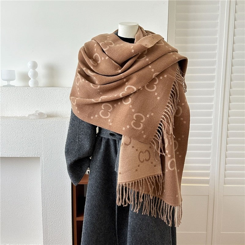 Jacquard Fringe Cashmere-Like Scarf