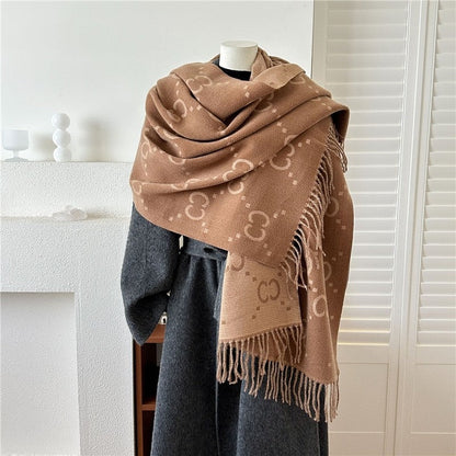 Jacquard Fringe Cashmere-Like Scarf