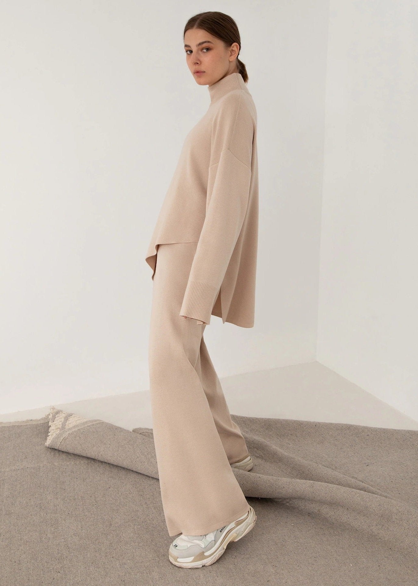 Oversized Knit Two-Piece Set With Asymmetrical Hem