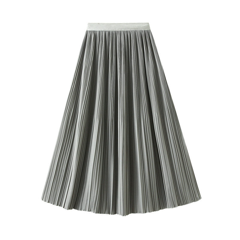 Solid Color Midi Pleated Skirt