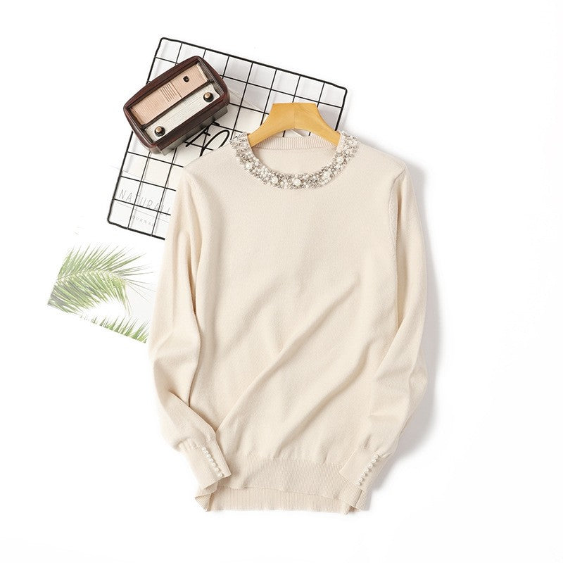 Beaded Crew Neck Pullover Sweater