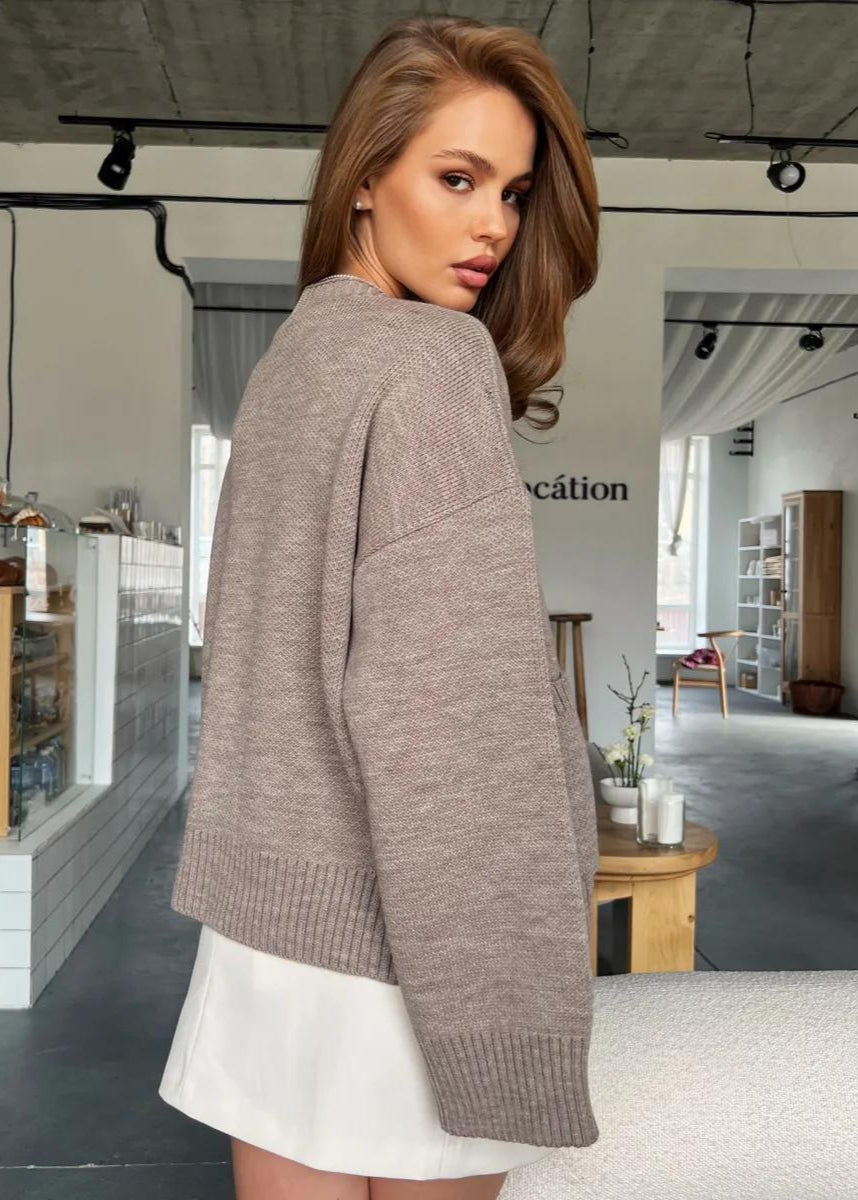 Oversized Knit Button Cardigan Brown Soft Fabric