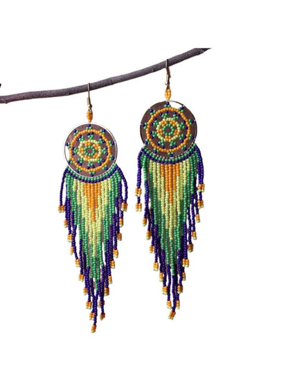 Earwish - Boho Colorful Beaded Fringe Earrings - Playful &amp; Brightly