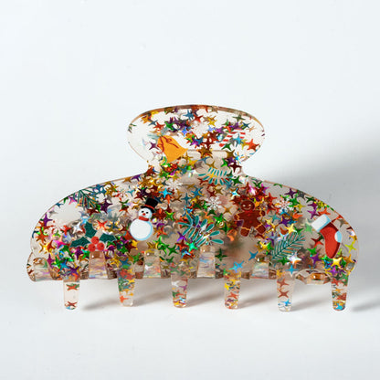 Festive Glitter Christmas Acrylic Hair Claw