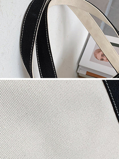 Simple Split-Joint Canvas Shoulder Bag Tote Bag