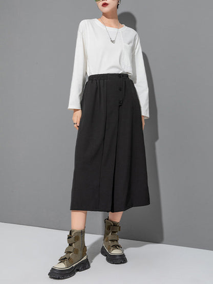 False Two High Waisted Solid Color Casual Pants Bottoms Culotte