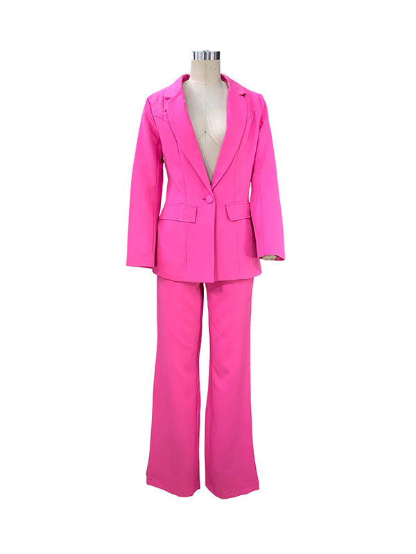 Long Sleeves Wrap Solid Color Deep V-Neck Cardigan&Pants Suits