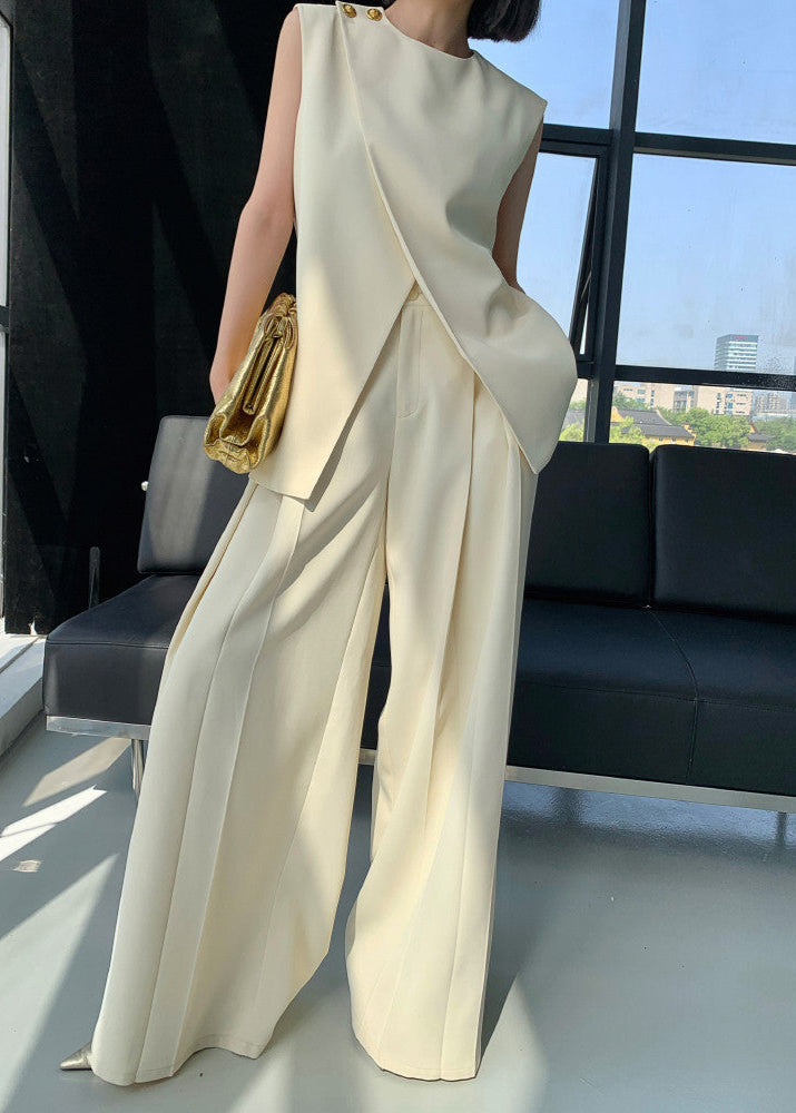 Asymmetrical Polyester Top And Wide Leg Pants Set