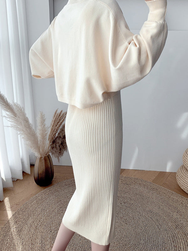 Solid Color Comfort Look-Thin Sweater Tops & Sleeveless Sweater Dresses Suits