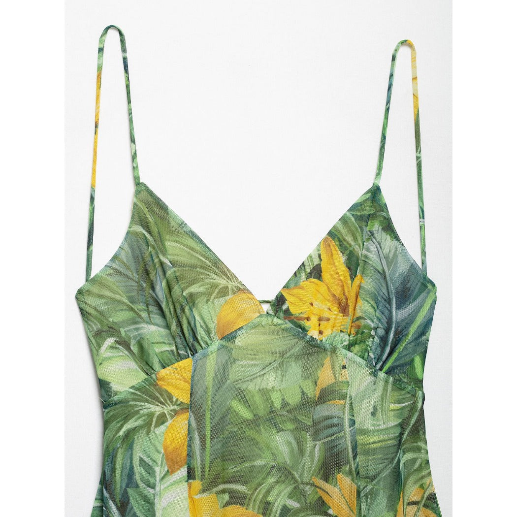 Troposa - Backless Mini Dress - Floral &amp; Leopard &amp; Leaf