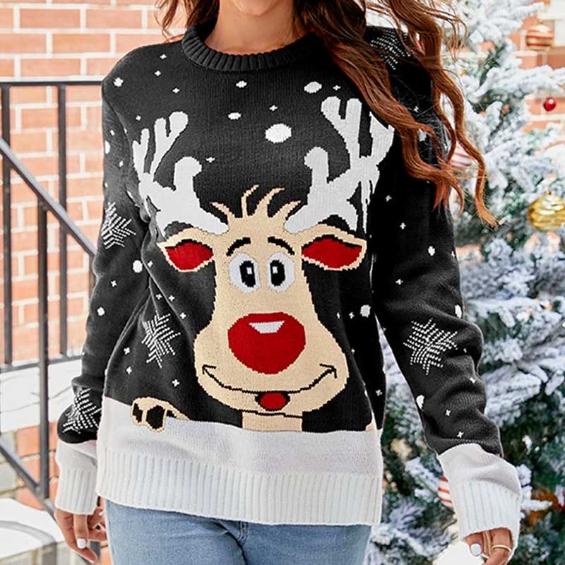 Simple Jacquard Knit Slouchy Christmas Sweater