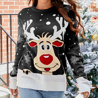 Simple Jacquard Knit Slouchy Christmas Sweater