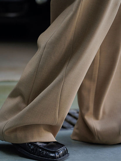 High Waisted Loose Pleated Solid Color Split-Joint Casual Pants Bottoms Trousers