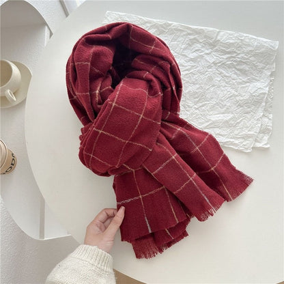 Plaid Fringe Warm Scarf