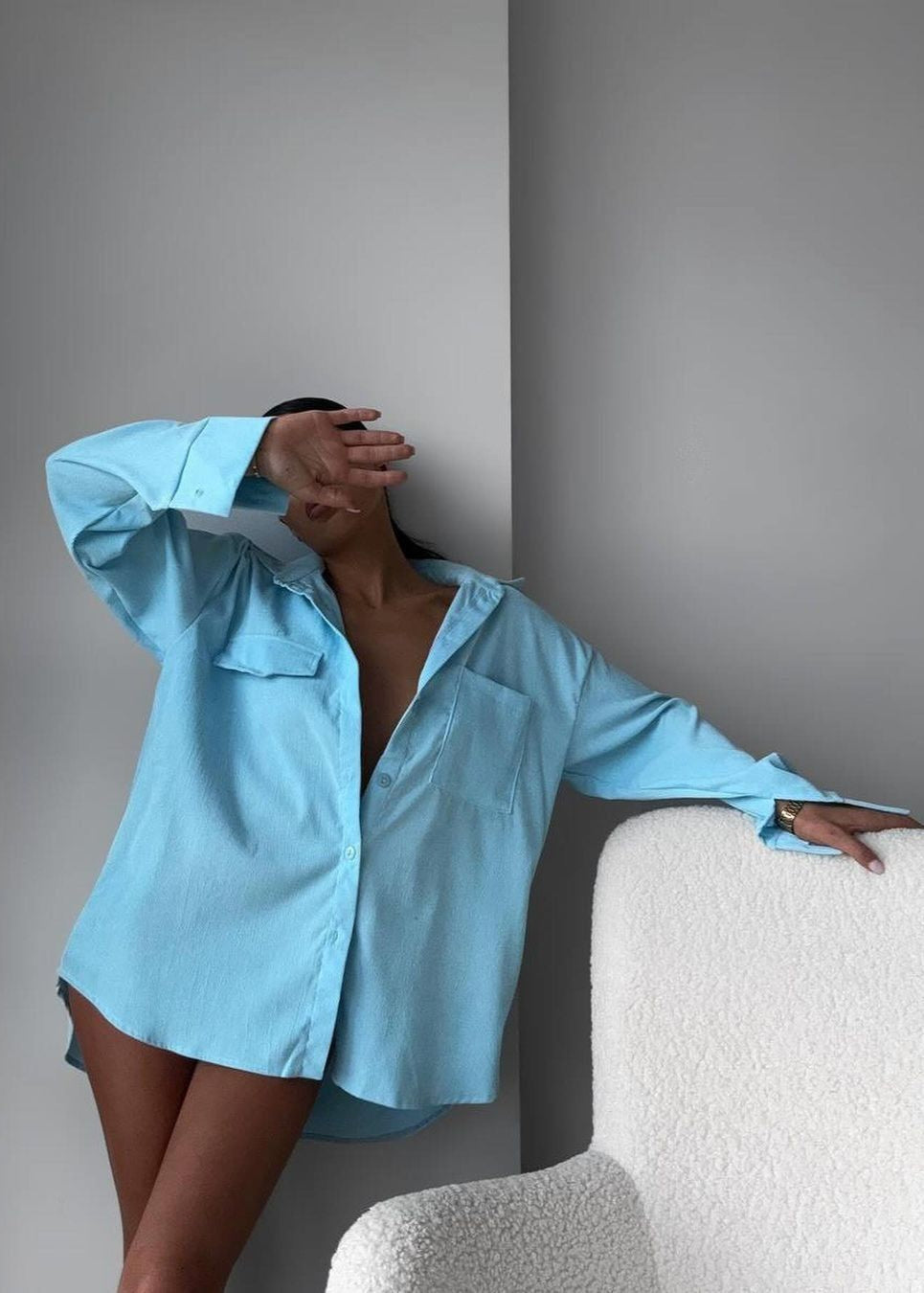 Oversized Button Up Shirt Soft Textured Fabric