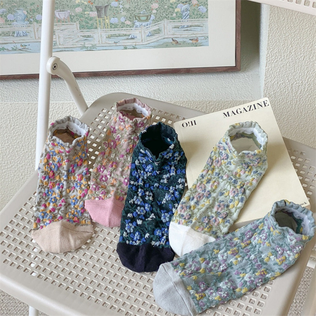 Rufia - 3D Vintage Floral Ankle Socks