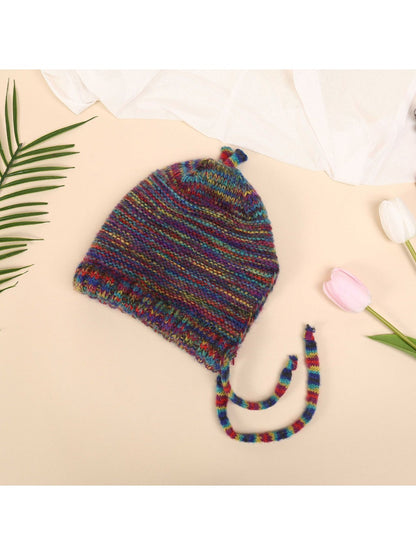 Haila - Rainbow Striped Knitted Beanie with Earflaps