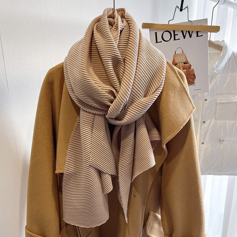 Multifunctional Solid Color Scarf With Pleats