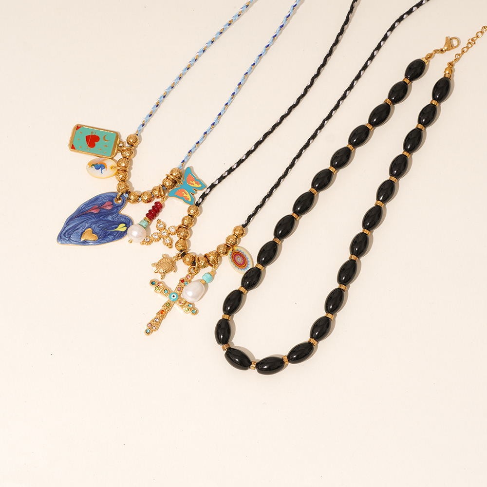 Street Oil Drop Heart Cross Necklace