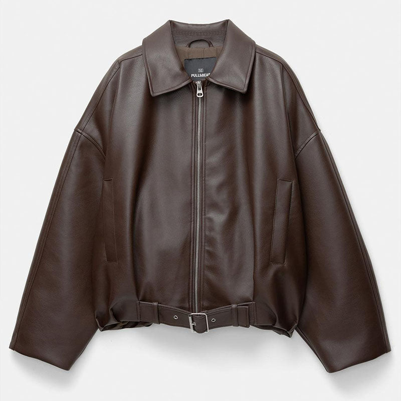 Loose Drop Shoulder Leather Jacket