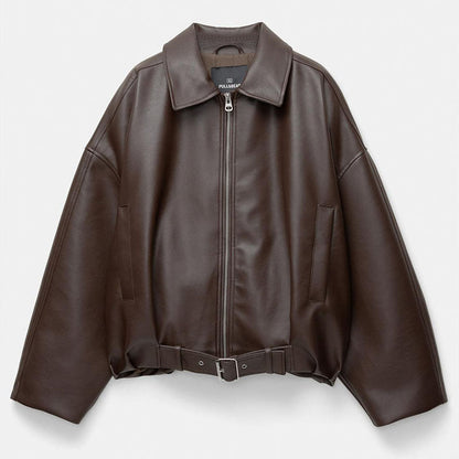 Loose Drop Shoulder Leather Jacket