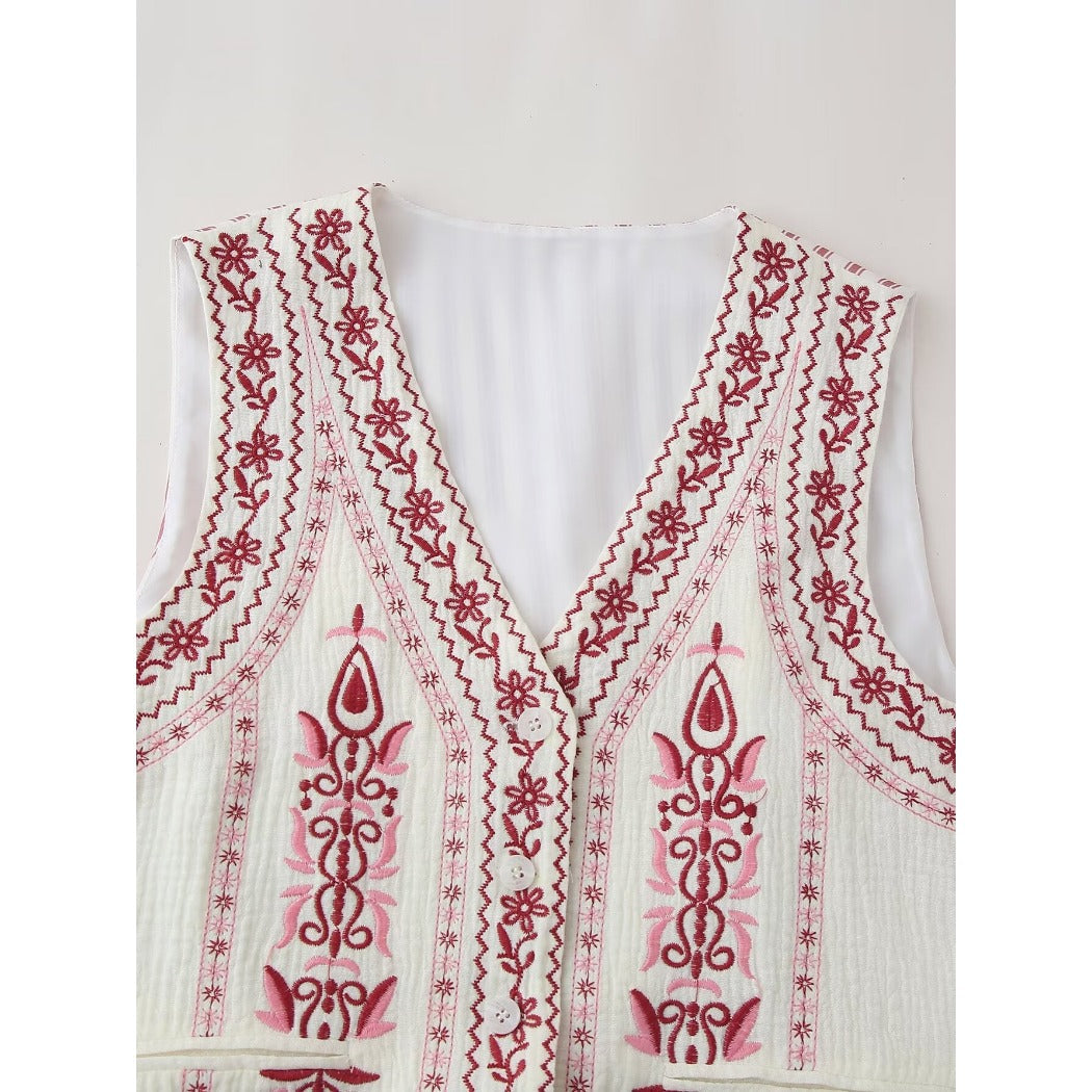 Crosa - Embroidered V-Neck Top – Classic &amp; Versatile