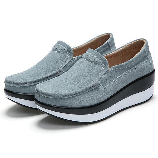 Large Size Rocker Sole Suede Slip On Casual Shoes