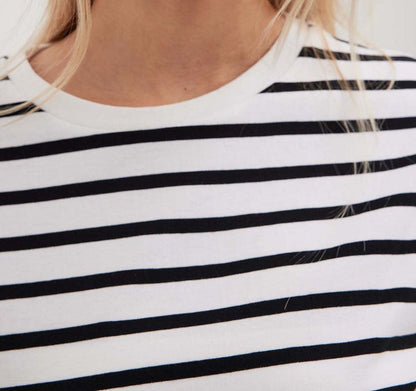 Round Neck Striped Loose Short Sleeves Top