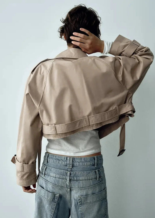 Cropped Windbreaker Jacket Lightweight Brown Fabric