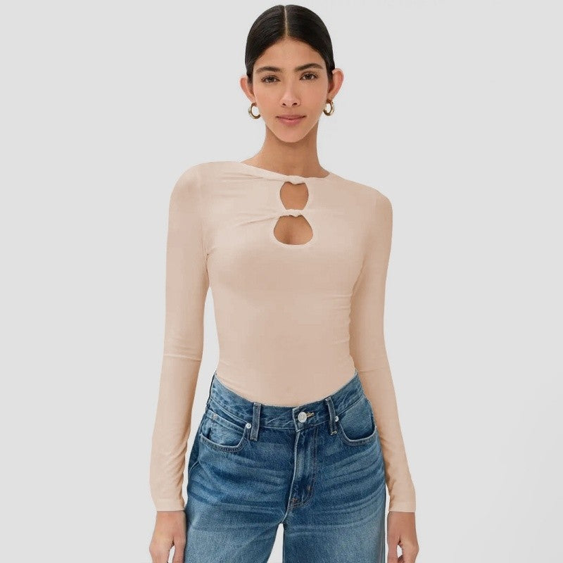 Hollow Knot Solid Long Sleeve T-Shirt