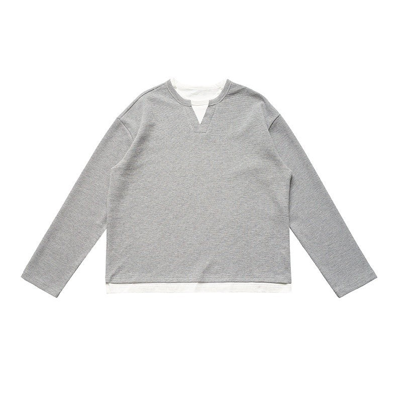 Solid Color Cotton Long Sleeve Two Piece T Shirt