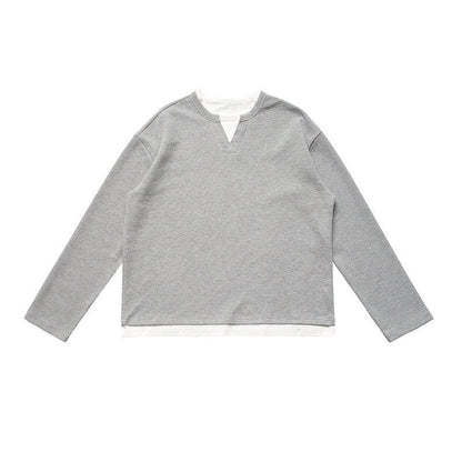 Solid Color Cotton Long Sleeve Two Piece T Shirt