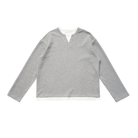 Solid Color Cotton Long Sleeve Two Piece T Shirt