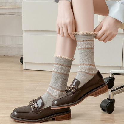 Rufia - Maillard Lace Trim Crew Socks - Elegant &amp; Warm